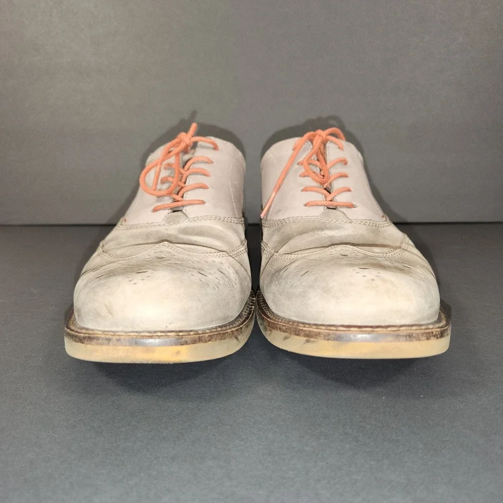 ECCO Wingtip Oxford Men 44 US 10-10.5 Grey Leather Tan Nubuck Brogue Lace Up
